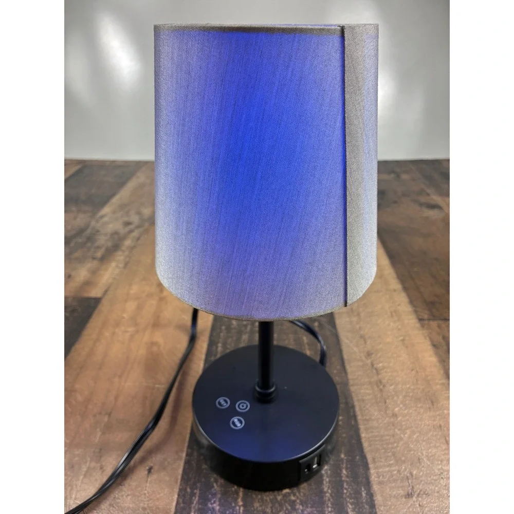 Modern RGB Touch Table Lamp with USB C+A Charging Ports Grey Shade Black Base